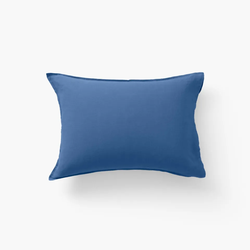 Carré Blanc Taie d'oreiller rectangulaire lin et coton lavé Songe bleu de chine| Taies D’oreiller