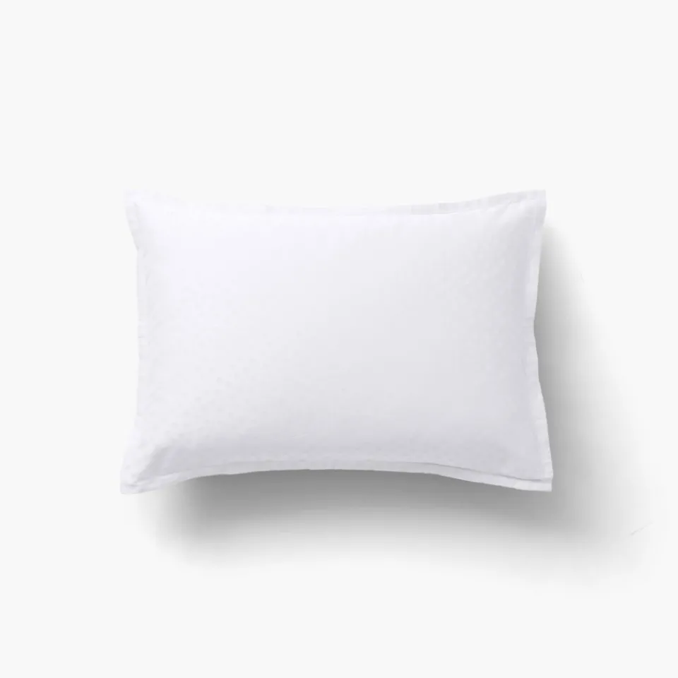 Carré Blanc Taie d'oreiller rectangulaire satin de coton jacquard pois et rayures Prestige blanc| Taies D’oreiller