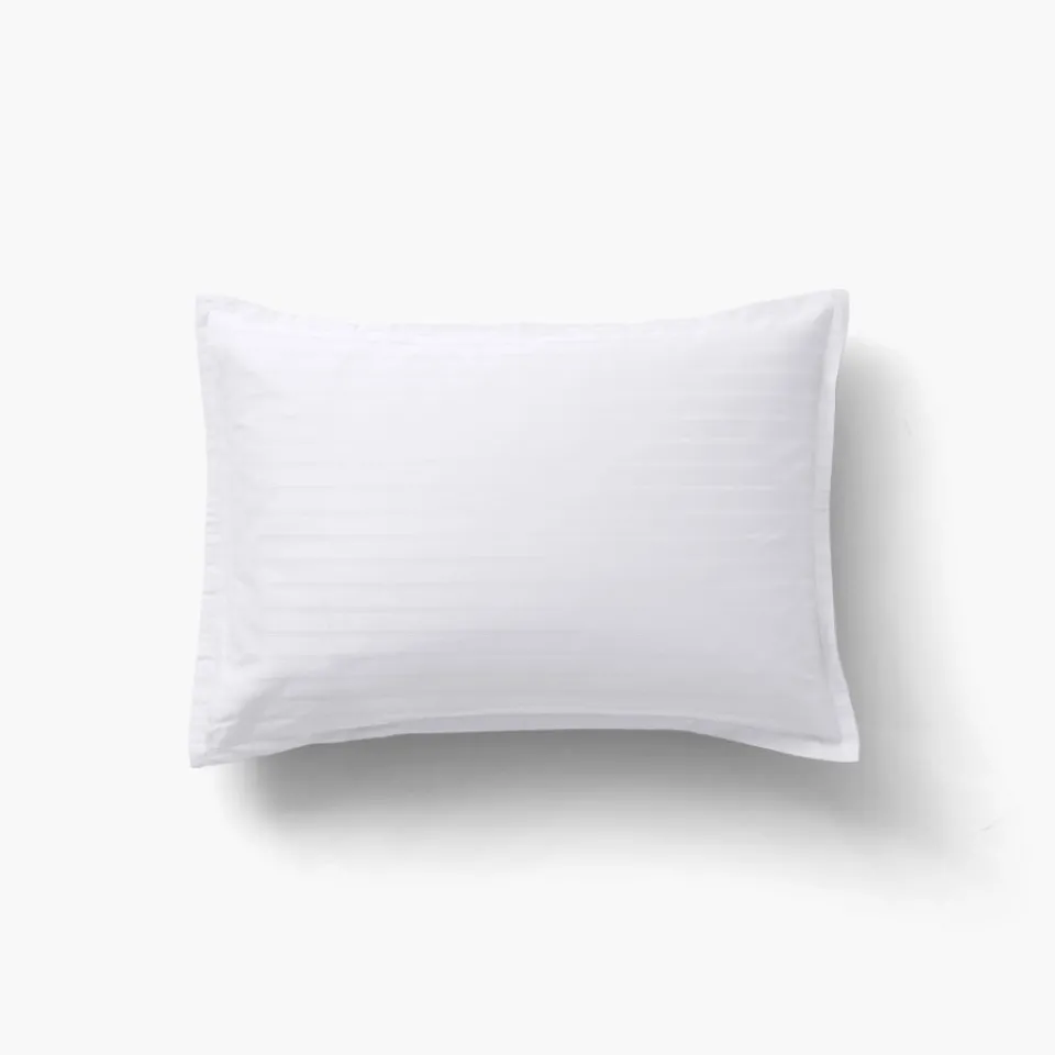 Carré Blanc Taie d'oreiller rectangulaire satin de coton jacquard pois et rayures Prestige blanc| Taies D’oreiller