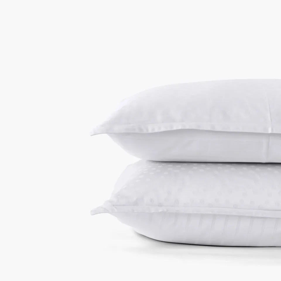 Carré Blanc Taie d'oreiller rectangulaire satin de coton jacquard pois et rayures Prestige blanc| Taies D’oreiller
