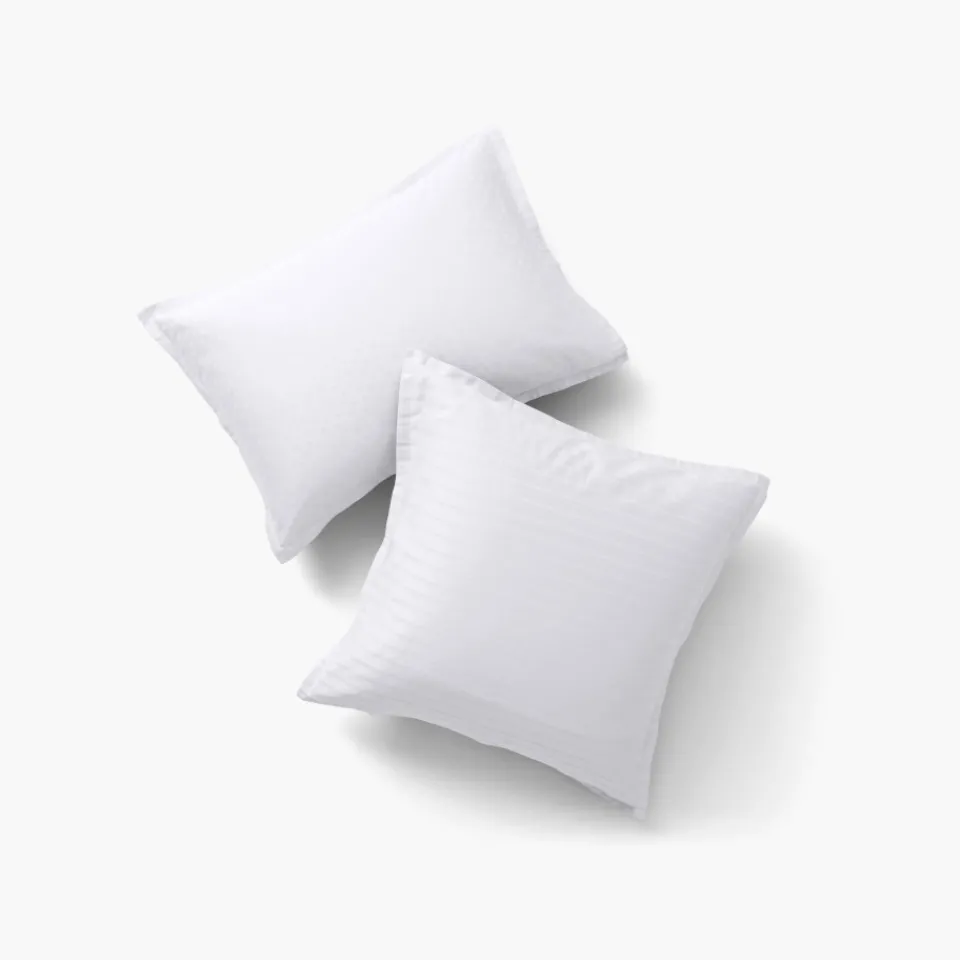 Carré Blanc Taie d'oreiller rectangulaire satin de coton jacquard pois et rayures Prestige blanc| Taies D’oreiller