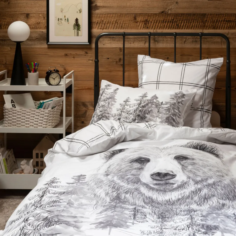 Carré Blanc Taie d'oreiller rectangulaire réversible percale de coton Grizzli|Enfant Taies D'oreiller|Taies D’oreiller