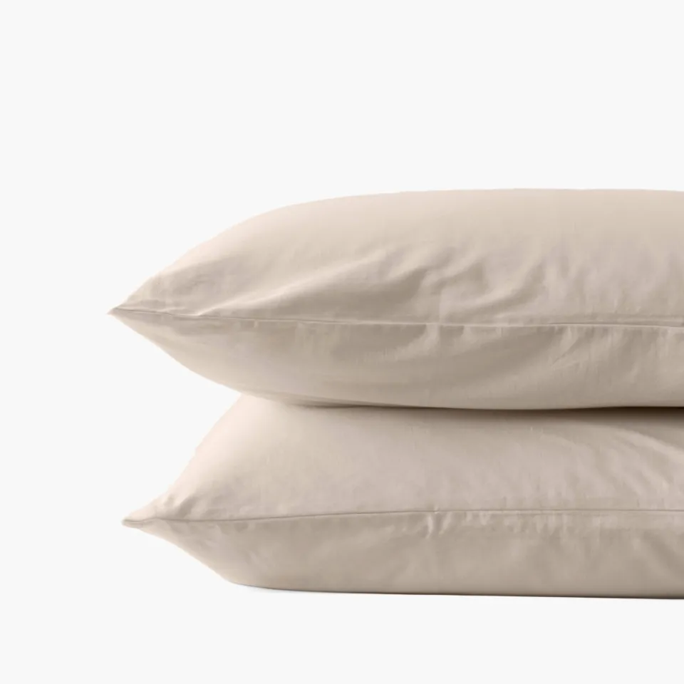 Carré Blanc Taie d'oreiller rectangulaire satin de coton bio lavé Quartz dune|Femme Coffrets Cadeaux|Taies D’oreiller