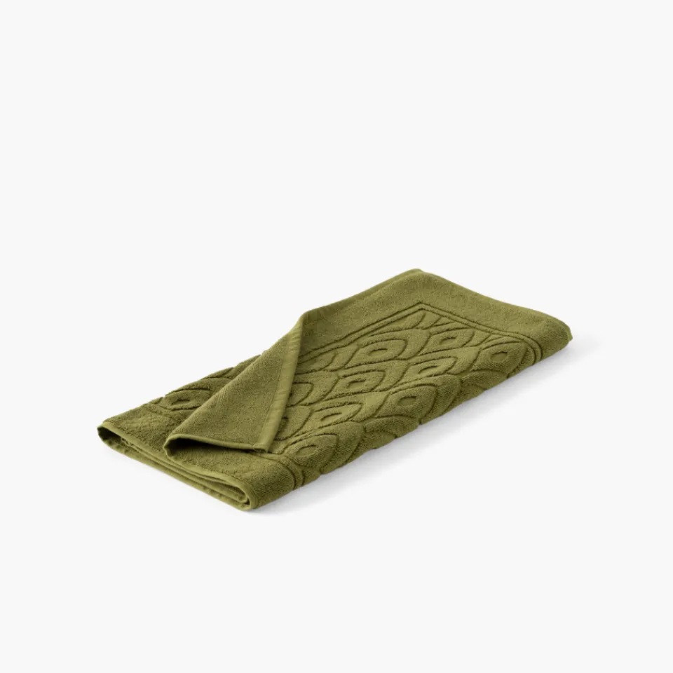 Carré Blanc Tapis de bain coton et viscose de bambou Silvalys vert mousse| Tapis De Bain