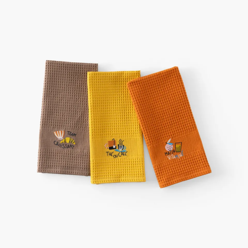 Carré Blanc Torchon coton nid d'abeille Tcafé rouille| Torchons & Essuie-mains